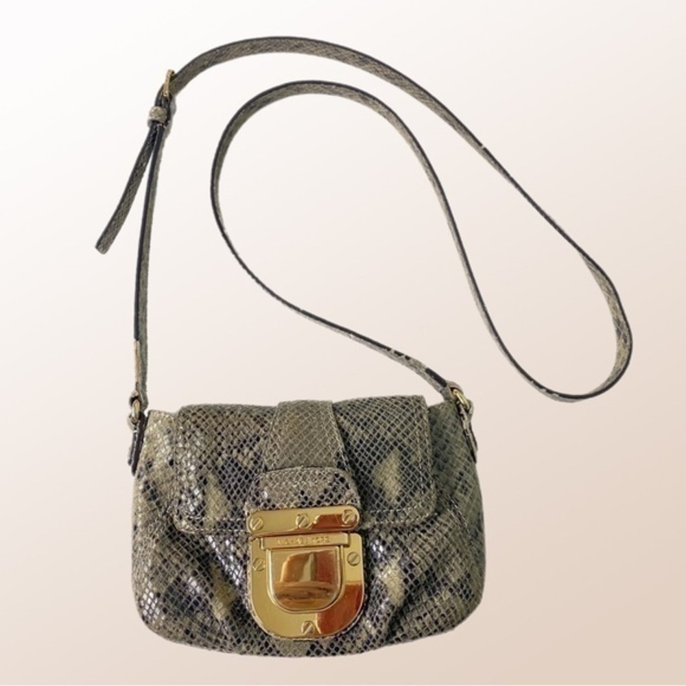MICHAEL MICHAEL KORS taupe & brown snake embossed leather crossbody purse VGUC